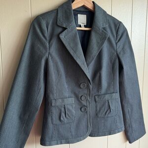 Halogen Pinstripe Fitted Blazer Jacket Gray White Striped Career Size XS Preppy